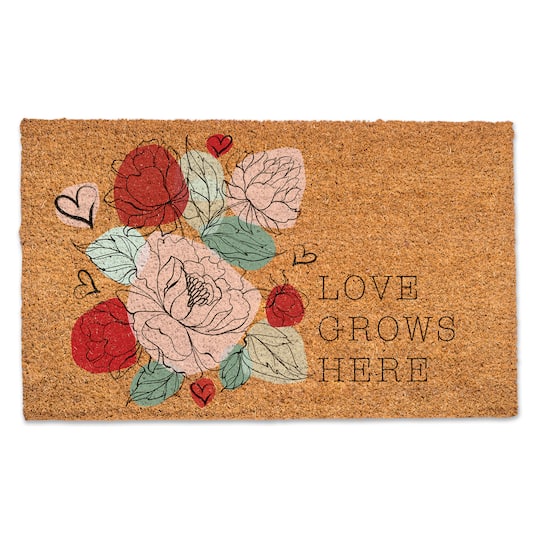 Love Grows Here Floral Doormat